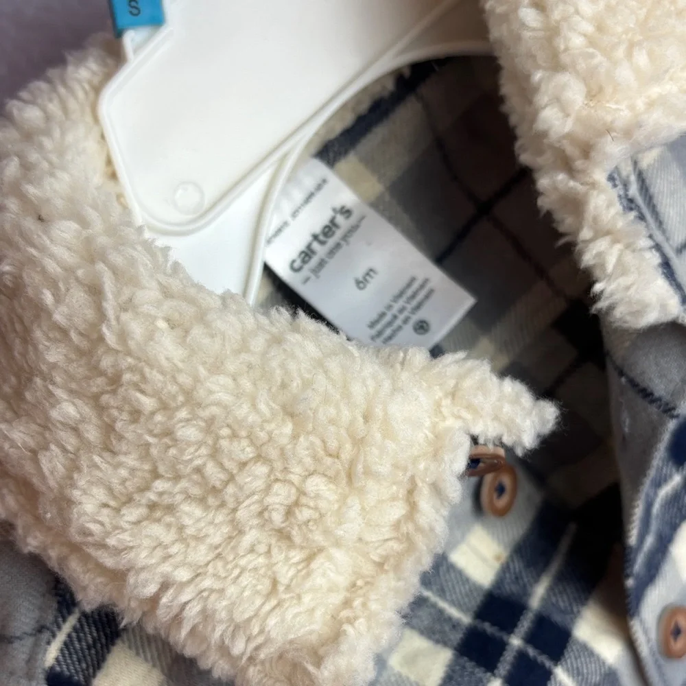 Carter's Blue and Cream Plaid Flannel Shirt with Fleece Collar